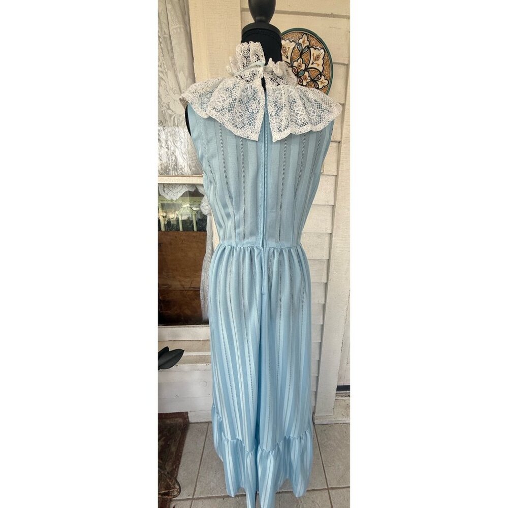 Vintage 70's Baby Blue Mai Dress With Lace Yoke Size Small - Picture 15 of 16